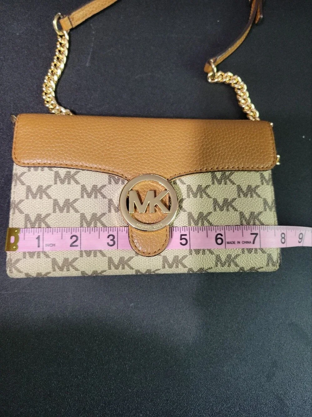 Michael Kors Tan and Beige Signature MK Crossbody Bag